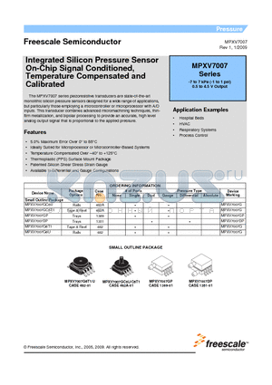 MPXV7007 datasheet - Integrated Silicon Pressure Sensor On-Chip Signal Conditioned, Temperature Compensated and Calibrated