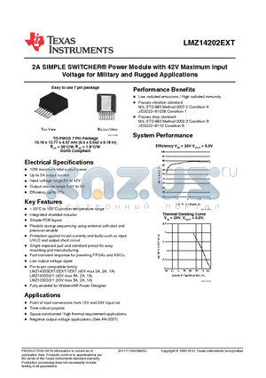 LMZ14202EXTTZ datasheet - 2A SIMPLE SWITCHER^ Power Module with 42V Maximum Input Voltage for Military and Rugged Applications