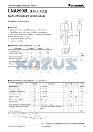 LN66AL datasheet - GaAs infrared light emitting diode For optical control systems