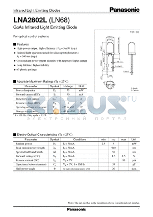 LNA2802L datasheet - GaAs Infrared Light Emitting Diode