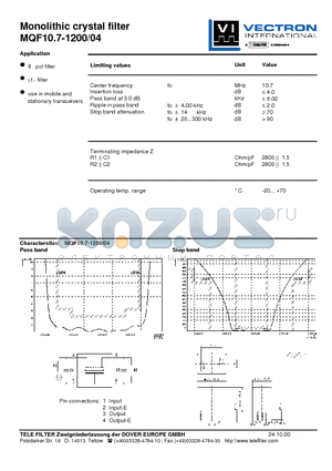 MQF10.7-1200-04 datasheet - Monolithic crystal filter