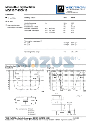 MQF10.7-1500-16 datasheet - Monolithic crystal filter