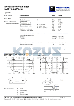 MQF21.4-0750-18 datasheet - Monolithic crystal filter