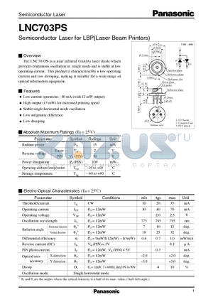 LNC703PS datasheet - Semiconductor Laser for LBPLaser Beam Printers