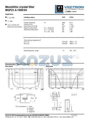 MQF21.4-1500-04 datasheet - Monolithic crystal filter