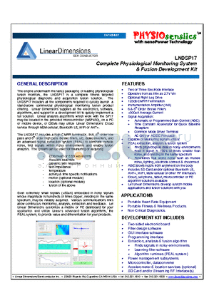 LNDSP17 datasheet - Complete Physiological Monitoring System & Fusion Development Kit
