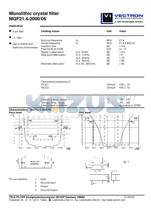 MQF21.4-2000-06_05 datasheet - Monolithic crystal filter