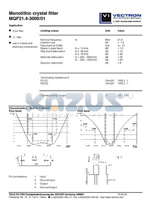 MQF21.4-3000-01_04 datasheet - Monolithic crystal filter