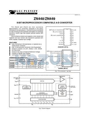 ZN448 datasheet - 8-BIT MICROPROCESSOR COMPATIBLE A-D CONVERTER