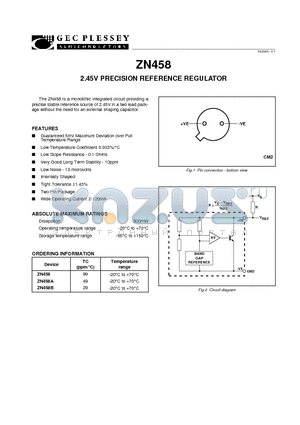 ZN458B datasheet - 2.45V PRECISION REFERENCE REGULATOR