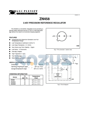 ZN458A datasheet - 2.45V PRECISION REFERENCE REGULATOR