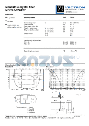 MQF9.0-0240-07 datasheet - Monolithic crystal filter