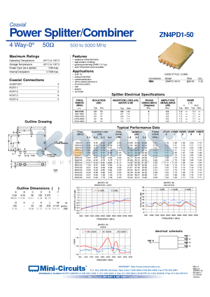 ZN4PD1-50 datasheet - Power Splitter/Combiner