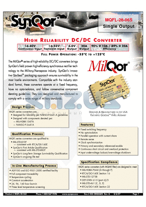 MQFL-28-06S datasheet - HIIGH RELLIIABIILLIITTY DC/DC CONVERTTER