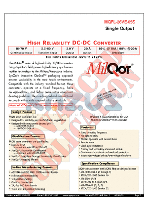 MQFL-28VE-05S-Y-ES datasheet - HIGH RELIABILITY DC-DC CONVERTER