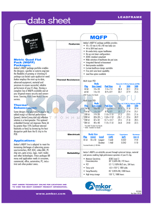 MQFP datasheet - Amkors MQFP IC package portfolio provides