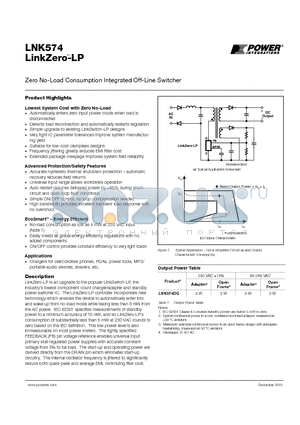 LNK574 datasheet - Zero No-Load Consumption Integrated Off-Line Switcher