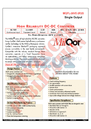 MQFL-28VE-3R3S datasheet - HIGH RELIABILITY DC-DC CONVERTER