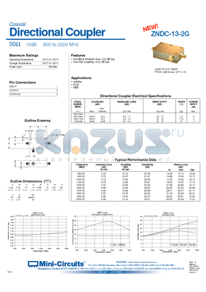 ZNDC-13-2G datasheet - Directional Coupler 50 13dB 800 to 2000 MHz