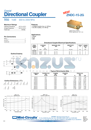 ZNDC-15-2G datasheet - Directional Coupler 50 15dB 800 to 2000 MHz