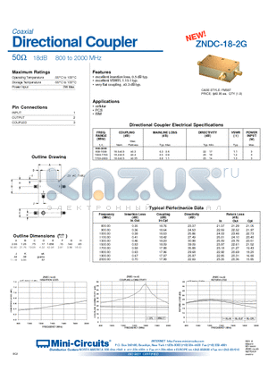 ZNDC-18-2G datasheet - Directional Coupler 50 18dB 800 to 2000 MHz