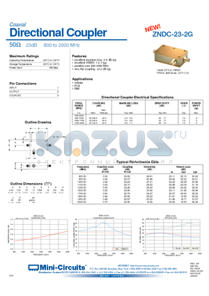 ZNDC-23-2G datasheet - Directional Coupler 50 23dB 800 to 2000 MHz