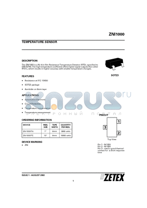 ZNI1000 datasheet - TEMPERATURE SENSOR