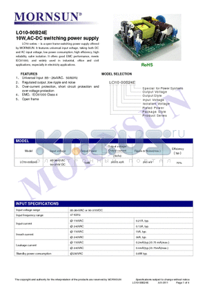 LO10-00B24E datasheet - LO10 series -- is a open frame switching power supply offered by MORNSUN.