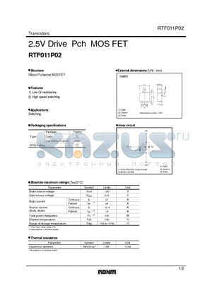 RTF011P02 datasheet - 2.5V Drive Pch MOS FET