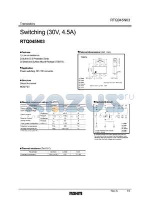 RTQ045N03 datasheet - Switching (30V, 4.5A)