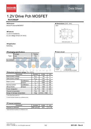 RU1C002ZP datasheet - 1.2V Drive Pch MOSFET