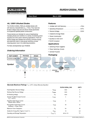 RURD4120S9A datasheet - 4A, 1200V Ultrafast Diodes