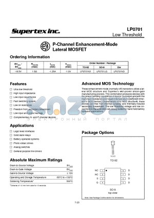 LP0701ND datasheet - P-Channel Enhancement-Mode Lateral MOSFET