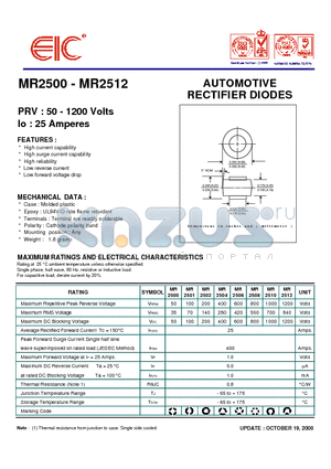 MR2500 datasheet - AUTOMOTIVE RECTIFIER DIODES