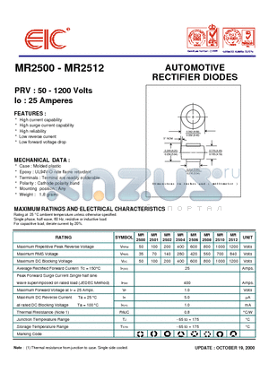 MR2512 datasheet - AUTOMOTIVE RECTIFIER DIODES