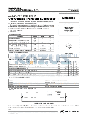 MR2835 datasheet - OVERVOLTAGE TRANSIENT SUPPRESSOR