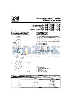 MR3051 datasheet - INTEGRATED T-1 3/4 RESISTOR LAMPS 5 VOLT AND 12 VOLT SERIES