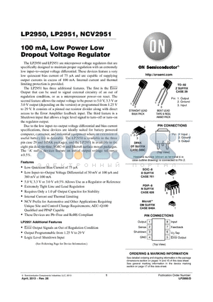 LP2951CDG datasheet - 100 mA, Low Power Low Dropout Voltage Regulator
