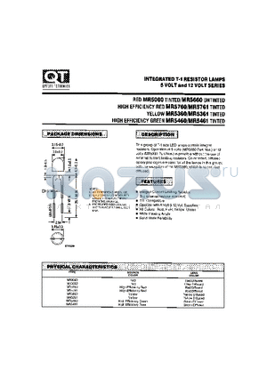 MR5460 datasheet - INTEGRATED T-1 RESISTOR LAMPS 5 VOLT AND 12 VOLT SERIES