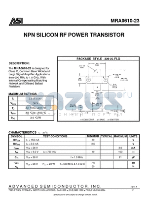 MRA0610-23 datasheet - NPN SILICON RF POWER TRANSISTOR