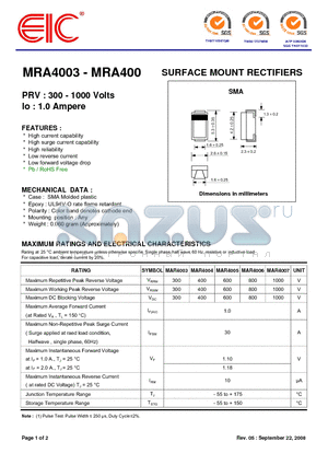 MRA4003_08 datasheet - SURFACE MOUNT RECTIFIERS