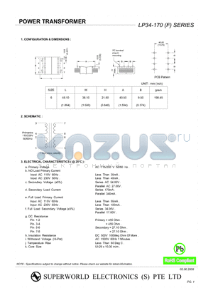 LP34-170 datasheet - POWER TRANSFORMER