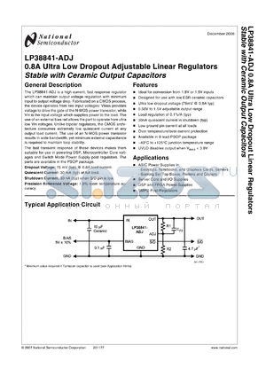 LP38841-ADJ datasheet - 0.8A Ultra Low Dropout Adjustable Linear Regulators Stable with Ceramic Output Capacitors