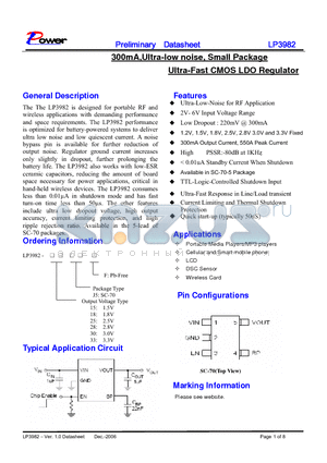 LP3982-18J5F datasheet - 300mA,Ultra-low noise, Small Package Ultra-Fast CMOS LDO Regulator