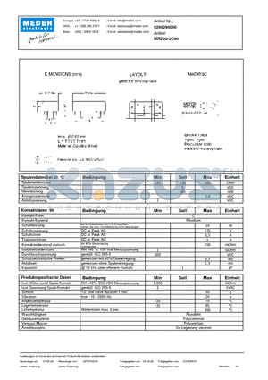 MRE05-2C90_DE datasheet - (deutsch) MRE Reed Relay