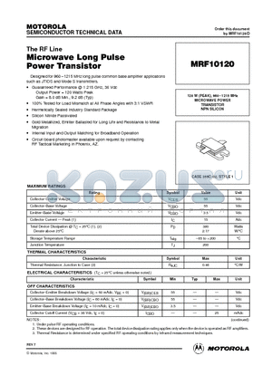 MRF10120 datasheet - MICROWAVE POWER TRANSISTOR