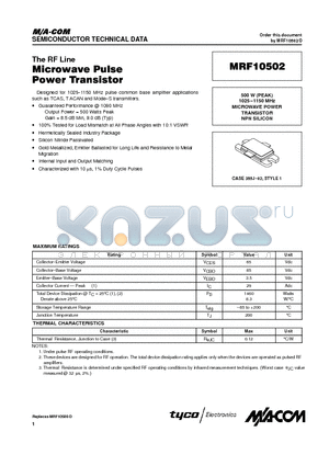 MRF10502 datasheet - MICROWAVE POWER TRANSISTOR NPN SILICON