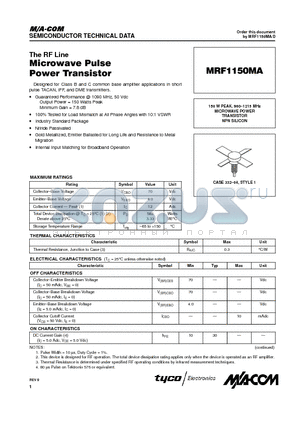 MRF1150MA datasheet - MICROWAVE POWER TRANSISTOR NPN SILICON