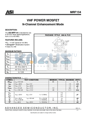 MRF134 datasheet - VHF POWER MOSFET