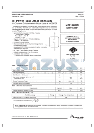 MRF1511NT1 datasheet - RF Power Field Effect Transistor